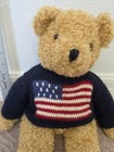 Vintage 1990 Ty Curly Teddy Bear 18    American Flag Sweater Patriotic Plush Usa