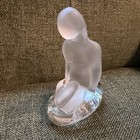 Frosted Art Glass Mermaid Figurine Seated On Clear Wave Base Sculpture 5 5   