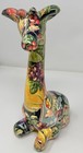 2 Vtg Patchwork Floral Sitting Giraffe Figurines Mama Baby Safari Decor