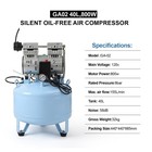 40l Portable Dental Air Compressor Oil Free Silent Air Pump 155 L min
