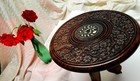 Vintage Hand Carved Wooden Indian Round Folding Table Number Inlay
