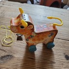 Vintage 1960s Fp Bossy Bell Cow Wooden Pull Toy-bell-original Wood-fisher Price