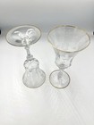 Cambridge Glass Vtg    minerva    Crystal Water Goblets Set-2 Gold Trim Fancy Etched