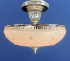 Antique 1920s-1930s Art Deco Nouveau Federal Stars Pink Ceiling Light Fixture