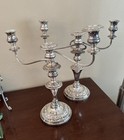 Antique Ornate 3 Light Silverplate Convertible Candelabra candlestick Set Of 2
