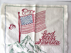 Vtg Stitchery Sampler-god Bless America  Flag Mountains House River 17x20 
