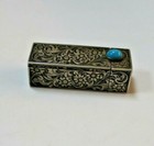  Vintage Turquoise Floral Etched Lipstick Case 800 Silver  s508