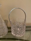 Vtg Small Glass Ice Bucket With Silver Handle And Diamond Pattern For Your Bar