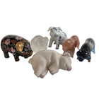Vintage Pig Lot Of 6 Figures Figurines Carved Slag Glass Cloisonn   Paperweights