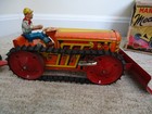 Vintage 1940 s-50 s Marx Toy Mechanical Tractor W earth Grader - Rare- Very Nice