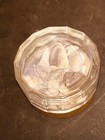 Vintage Glass Powder Jar With Ornate Floral Metal Lid