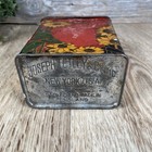 Vintage 1920s Metal Tetley s Tea Tin Hinged Lid Made In England Floral Design