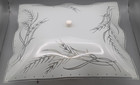 Vintage Mcm Flush Mount Ceiling Light Fixture White Scalloped Wheat Glass 12 