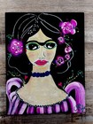 Original Mexican Folk Art Frida Kahlo  And Roses One Of A Kind Painting