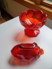 Wow - Vintage Ruby Red Piggy Bank    Fostoria Coin Glass Sherbet   Jelly Dish