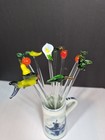 10 Assorted Glass Swizzle Sticks Stir Cocktail Stirrers Blown Glass Barware