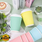 Whaline 100pk Pastel Disposable Coffee Cups 12oz Lids Insulated Hot Cups