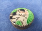 Mid Century Chinese Powder Pill Box Makeup Box With Mirror Lid Cat Decoration