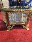 Nicole Miller Beveled Glass Jewelry Casket Footed Hollywood Regency Ormolu 