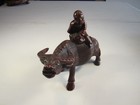 Vtg Antique Carved Wood Rosewood Asian Oriental  Figure On Water Buffalo
