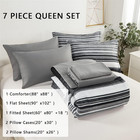 7 Piece Bed In A Bag Stripe Comforter Set Queen Size  White Grey Black Patchwork