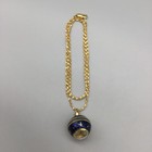 Vintage Bucherer Blue Ball Pendant Watch Necklace Swiss Manual Gold Chain 21mm