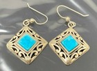 Vintage Natural Turquoise Sterling Silver Dangling Pierced Earrings