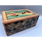 Vtg Japanese Yosegi Hakone Puzzle Box Mt Fuji Bird Wood Inlay Marquetry 6  X 4 