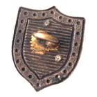 Tinted Brass Shield Shape Antique Button With Floral Design And Cut Steels