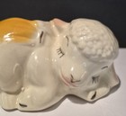 Sweet Sleeping Baby Lamb Planter Ceramic Yellow Nursery 1950 s Vintage