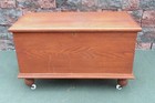 Antique Chestnut Six Board Blanket Chest Trunk Turned Feet Porcelain Wheels