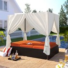 Outdoor Double Chaise Lounge Daybed With Curtains  Adjustable Backrest