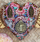 Heart Gold Wings Guadalupe Milagros Hand Painted Wood Handmade Mexico Folk Art
