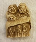 Vtg Carved Resin Japanese Netsuke Style Asian Two Monks Reading  1 5 X 1 0x 0 1 