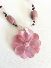 Rare Vintage Lee Sands Pink Mother Of Pearl Necklace Pink Flower Pendant