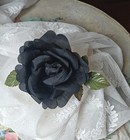Vintage Nos Millinery Black Rose Green Leaves Original Box Hat Dress Flower Wire