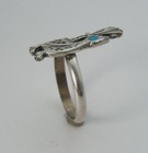 Vintage Navajo Sterling Silver Peyote Roadrunner Ring W turquoise Eye 7 5 3 2g
