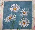 Vintage Completed Needlepoint Daisy Canvas   2 Skeins Scovill Wool Yarn