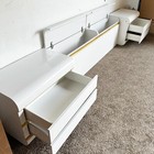 Postmodern White Lacquer Laminate King Storage Waterfall Headboard   Nightstands