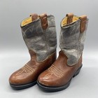 Toddler Western Cowboy Boots By Texas Made In Usa Brown Leather   Denim  Size 4d