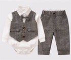 Boys Kids Baby Wedding Birthday Party Romper Bodysuit Outfits Suits Bowtie Set