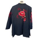 Indigo Moon Black Embroidered Jacket Floral Coat Mid Length Colorful Large