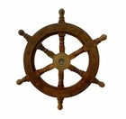 Nautical Wooden Ship Steering Wheel Pirate Decor Wood Brass Collectible Decor