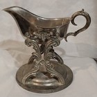 Vtg Silverplate On Brass 2pc Tilting Gravy Sauce Boat W warming Stand Victorian