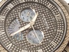 Akribos Xxiv Mens Genuine Diamonds Black Stainless Steel Watch Day Date Mop Dial