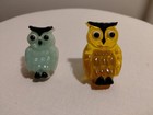 Two Vtg Acrylic Lucite Owl Plug-in Night Lights Yellow Glitter Seafoam Green   