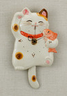 Japanese Lucky Cat  Manekineko Wall Pendulum Clock W tai Pottery Seto Ware Gift
