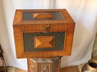 Vintage Hand Carved Wood Storage Trunk Box Tramp Art Style Chest 21 Inch