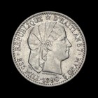 Haiti  1890  20 Centimes  Silver - Woman Headwear  Cannons  Drum  Palm Tree 2