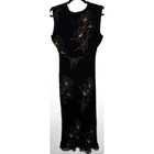 Vintage Y2k Dress Womens 10 Black Silk Floral Beaded Ruffle Boho Midi Whimsigoth